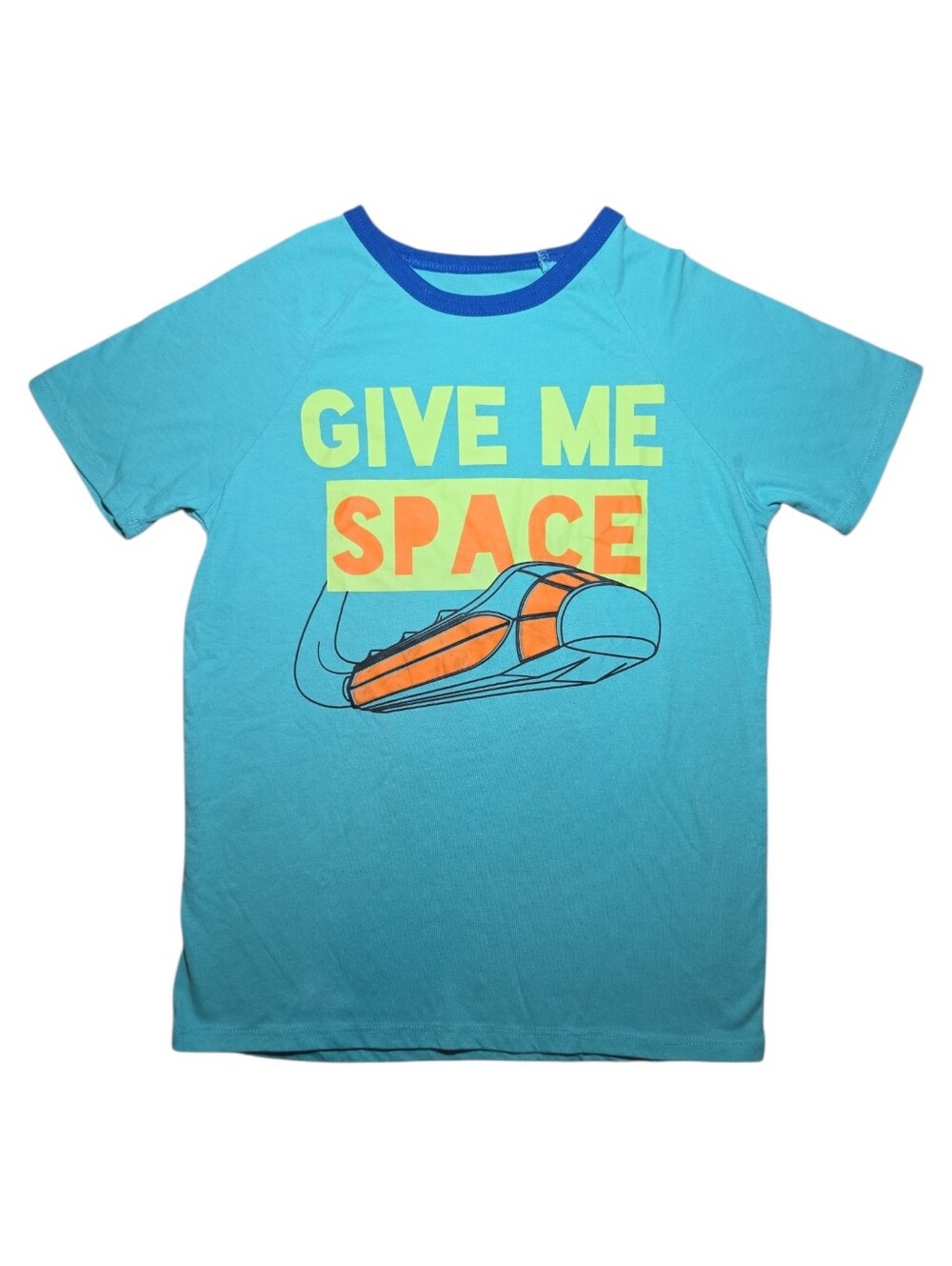 Disney Space Mountain Turquoise Tee with Royal Blue Trim and Neon Accents - XL